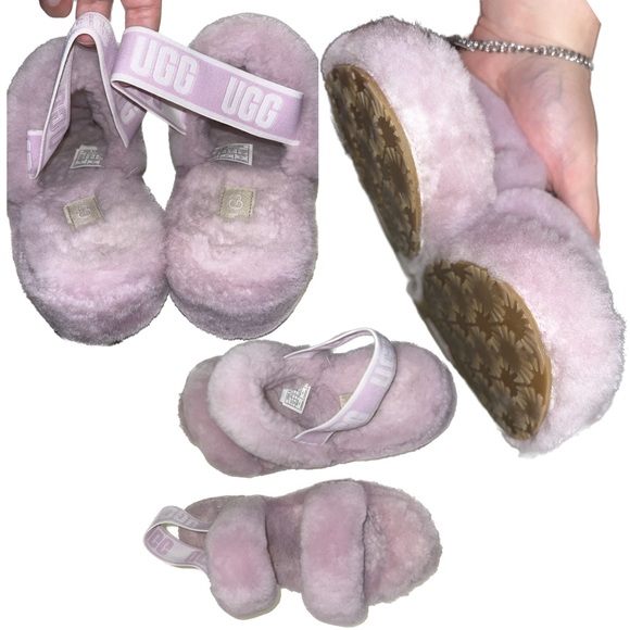 UGG “Oh-Yeah” Baby Pink Sheepskin Platform Wedge Sling Back Slippers Size 10 - Picture 2 of 12